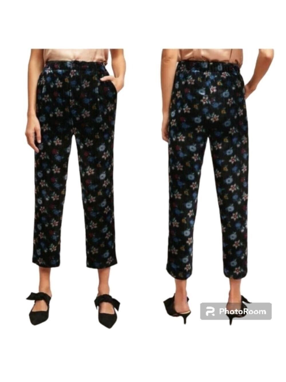 Anthropologie Ett:twa Women’s Blooming Velvet Crop Pants Black